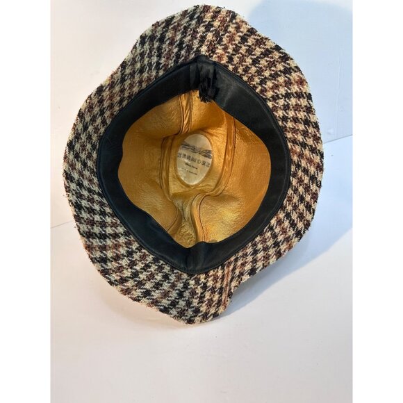 Vintage Kenmore Houndstooth Bucket Hat Sz 7 3/8 or 60 cm Scotland Tweed Leather - Picture 5 of 8